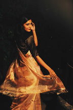 Golden silk zari tissue saree