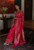 Rani pink pure banarasi silk saree with Bird motifs