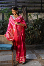 Rani pink pure banarasi silk saree with Bird motifs