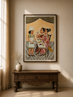 Hand-Painted Kalighat Art – Bengali Women Dining with a Street Vendor