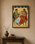 Hand-Painted Kalighat Art – Bengali Couple with Musical Instrument