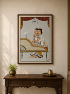 Hand-Painted Kalighat Art – Bengali Couple Playing a Traditional Keyboard