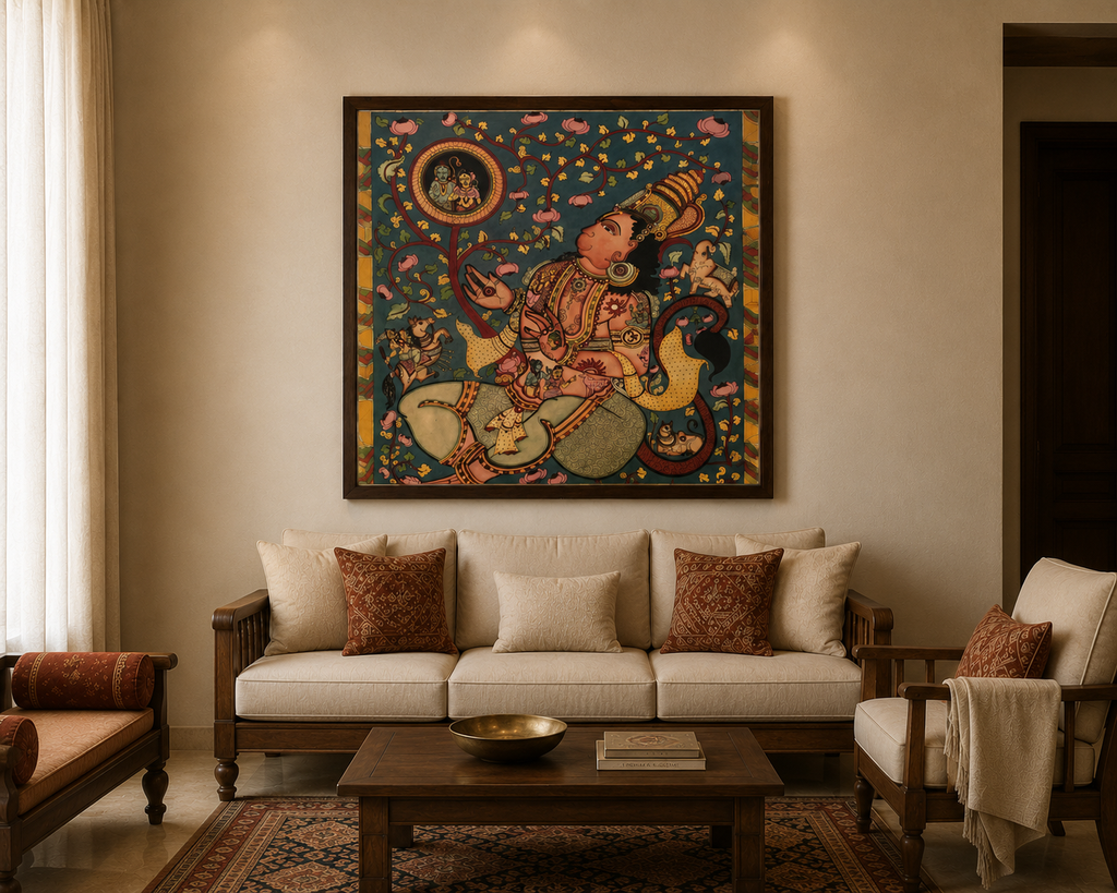 Hand-Painted Kalamkari Lord Hanuman Wall Art
