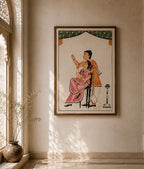 Hand-Painted Kalighat Art – Bengali Couple with Smartphone