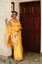 Yellow Pure Chanderi Silk Saree with Zari Border