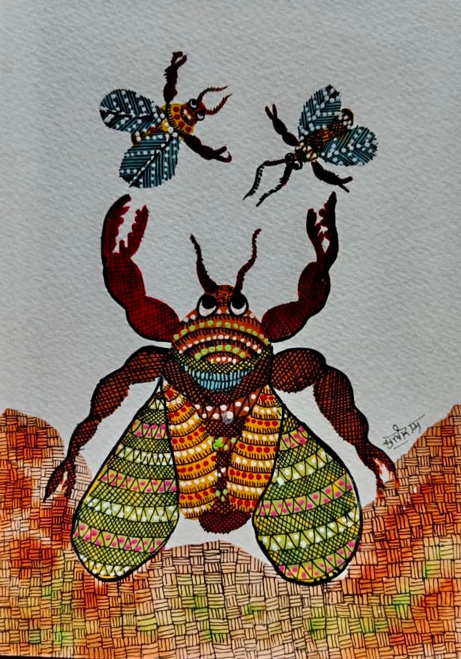 Hand-Painted Gond Art – Beetle