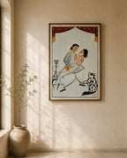 Hand-Painted Kalighat Art – Bengali Couple with Dog and Hookah