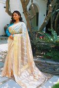 Pure tissue with zari, lehariya design saree