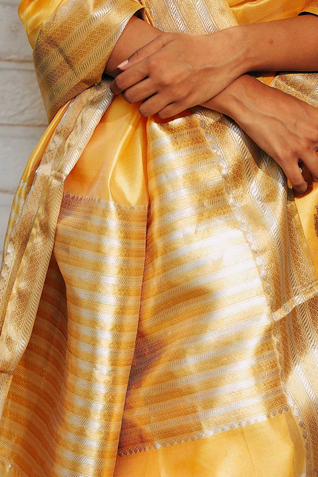 Yellow Pure Chanderi Silk Saree with Zari Border