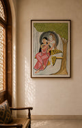 Hand-Painted Kalighat Art – Lord Shiva & Parvati on a Swing