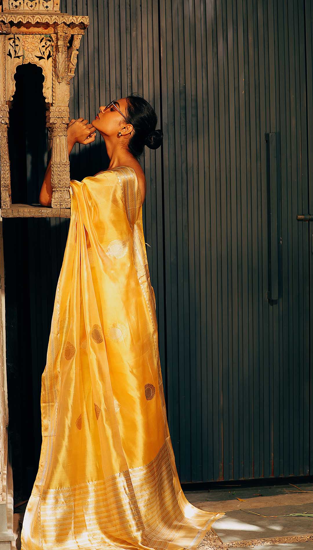 Yellow Pure Chanderi Silk Saree with Zari Border