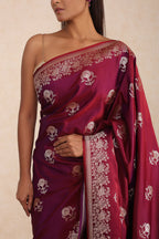 Wine Banarasi Mashru Satin Saree with Zari Floral Weave
