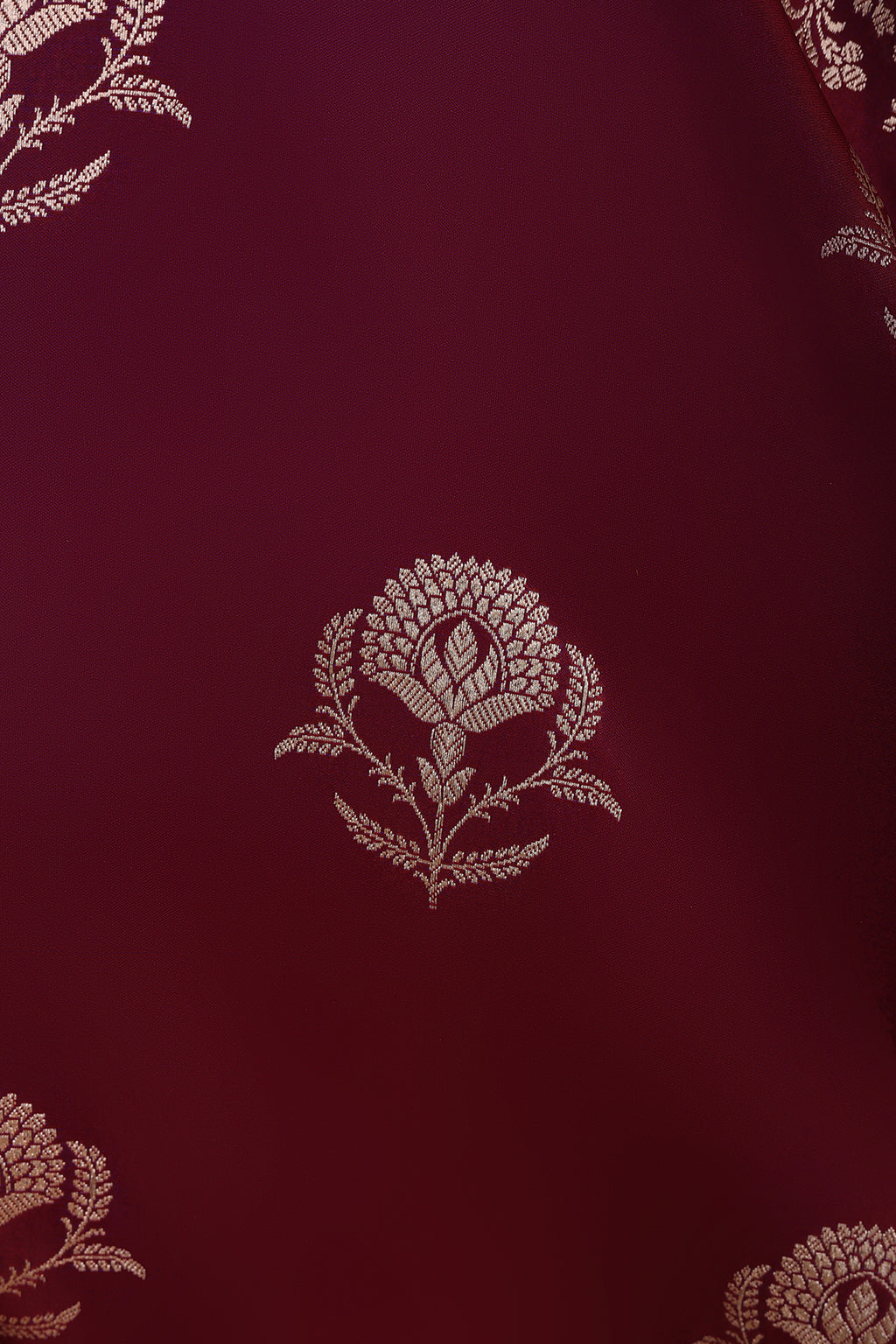 Wine Banarasi Mashru Satin Saree with Zari Floral Weave