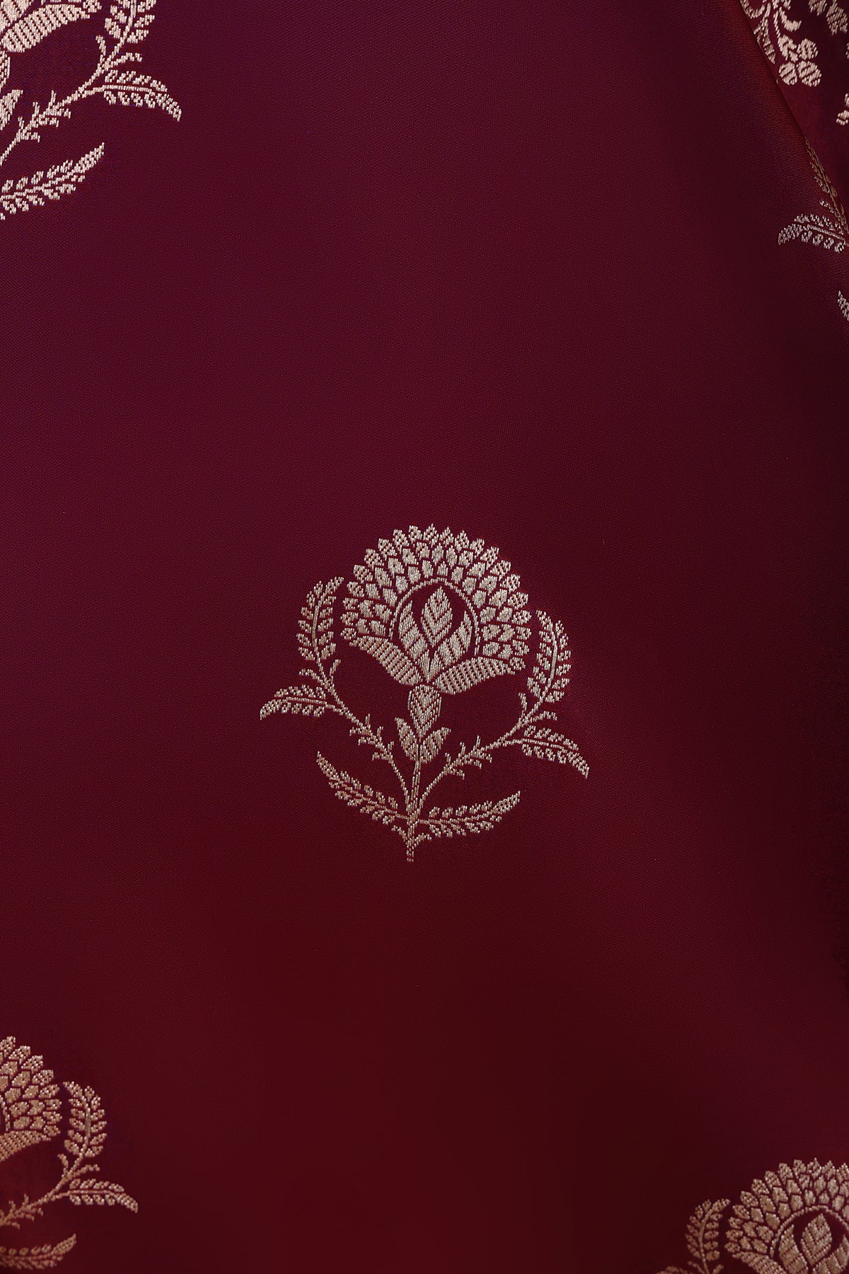 Wine Banarasi Mashru Satin Saree with Zari Floral Weave