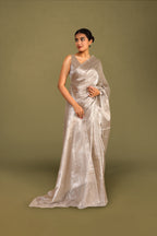Silver Banarasi Tissue Silk Saree with Intricate Zari Weave