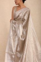 Silver Banarasi Tissue Silk Saree with Intricate Zari Weave