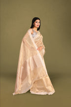 Champagne Gold Tissue Banarasi Saree with Handwoven Bird Motifs