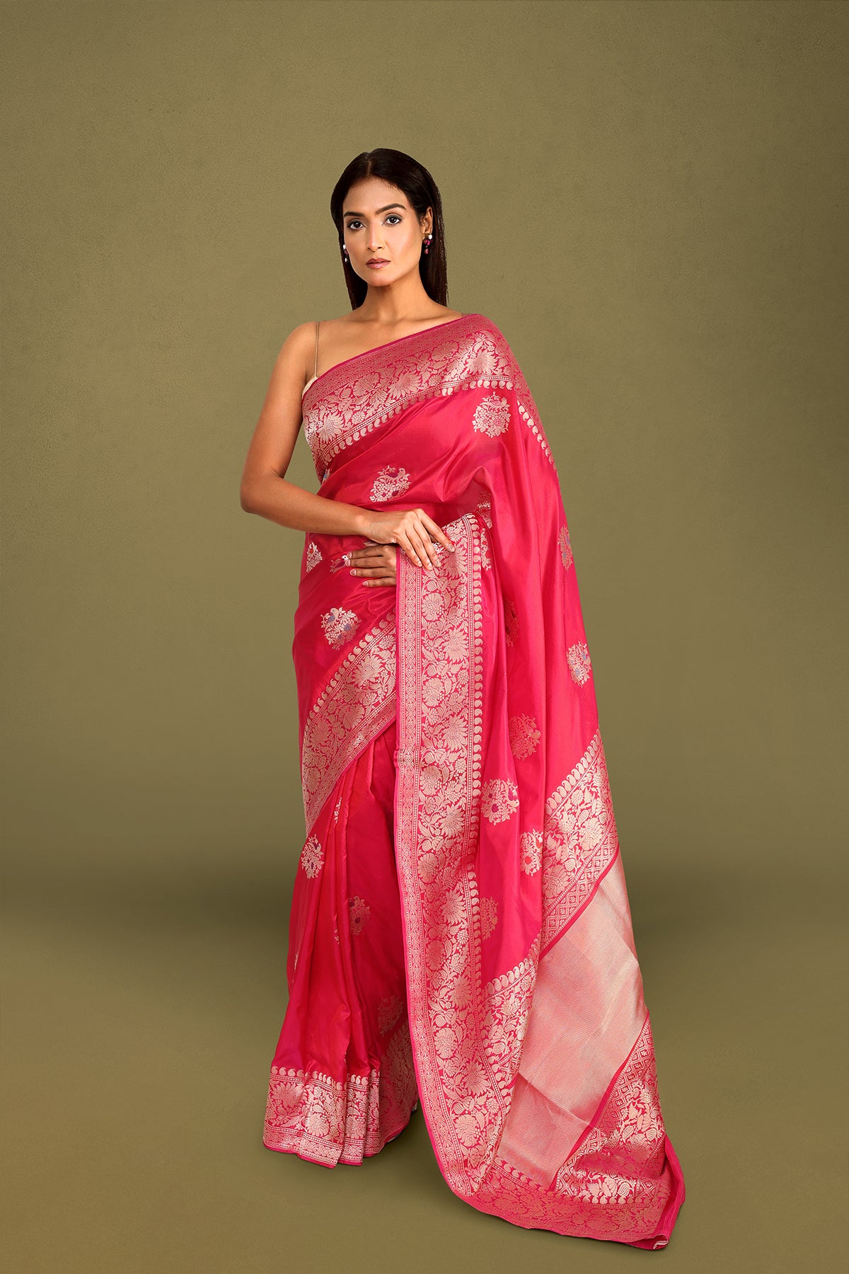 Rani Pink Pure Silk Kadua Weave Banarasi Saree with Bird Motifs
