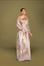 Silver-Gold Banarasi Tissue Saree with Intricate Weaving