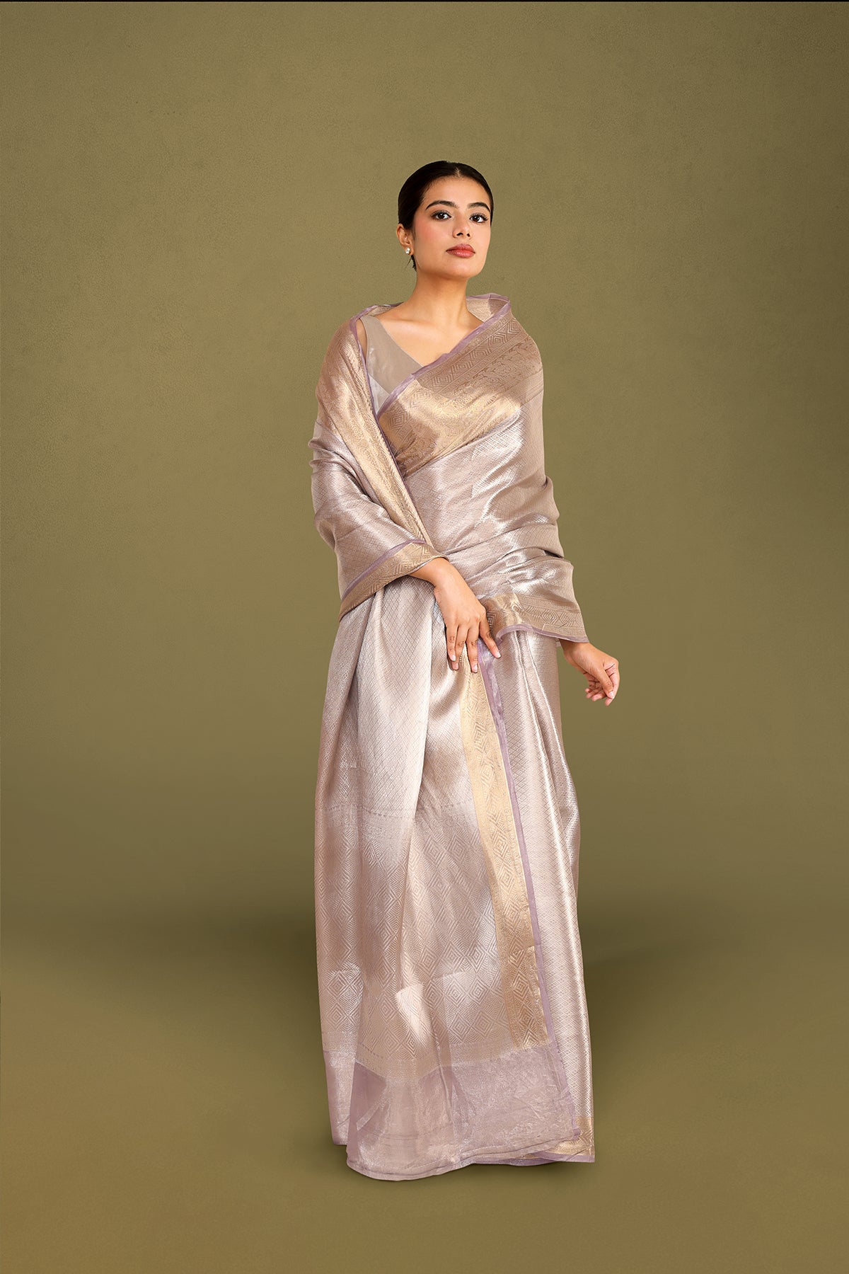 Silver-Gold Banarasi Tissue Saree with Intricate Weaving