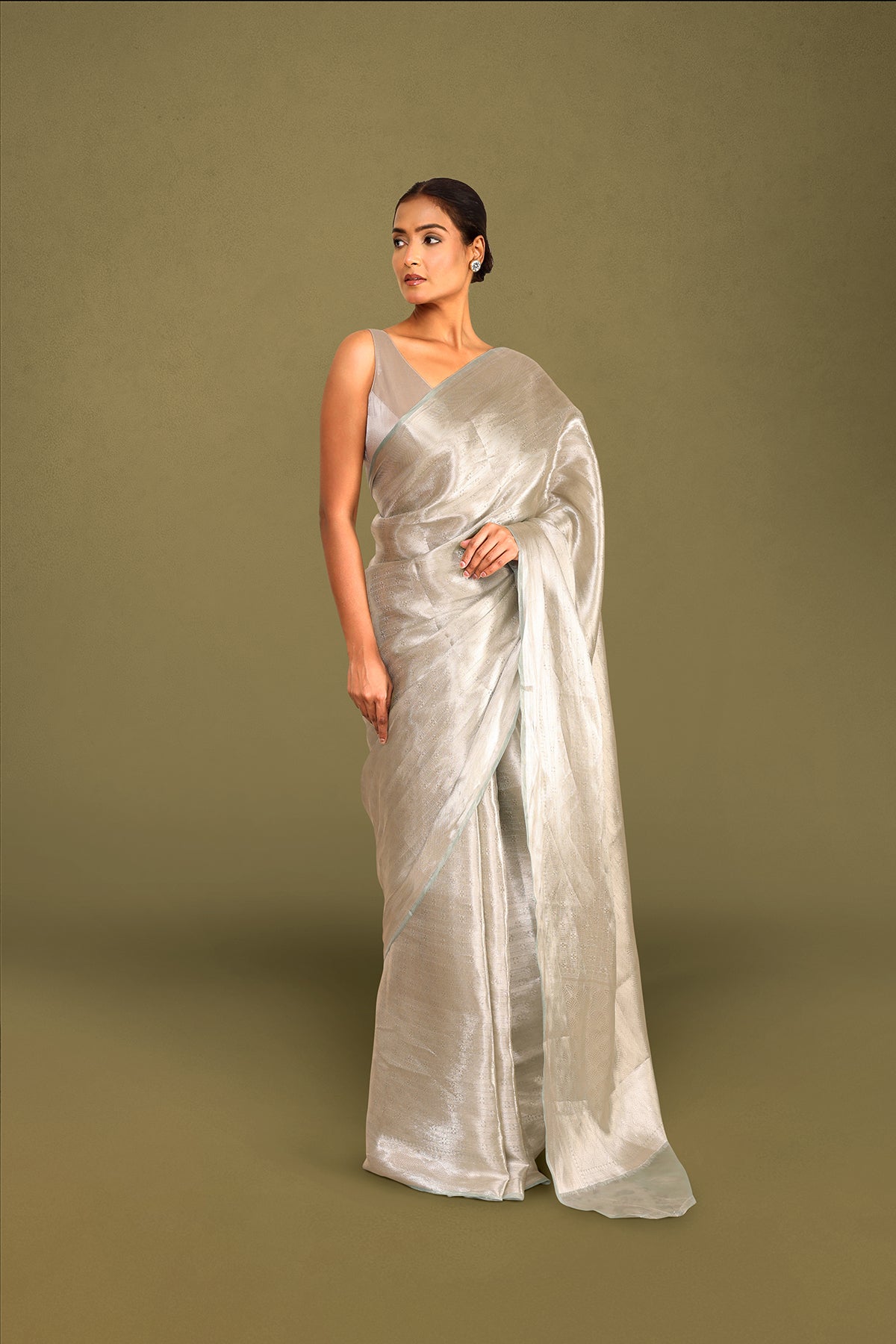 Banarasi Tissue Saree with Luminous Platinum-Silver Weave