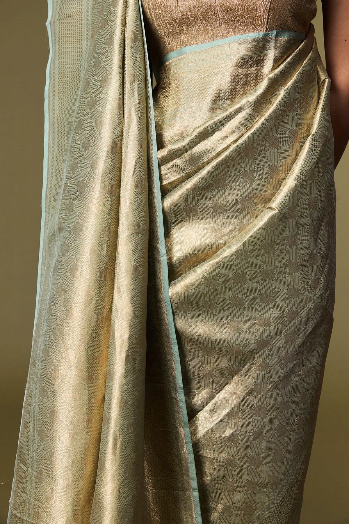 Mint Green Mashru Silk Banarasi Saree with Zari Weave