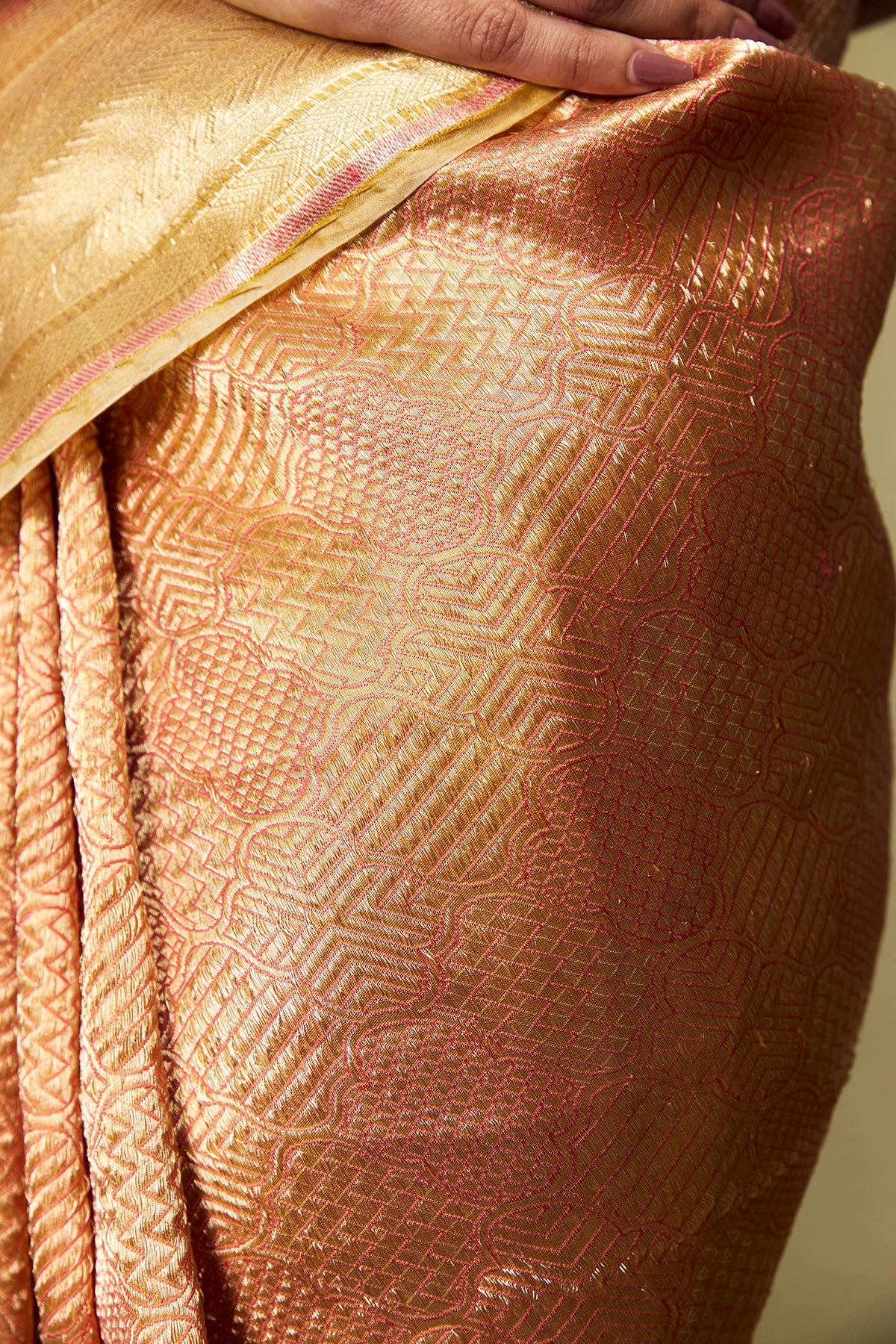 Golden Copper Silk Banarasi Jamawar Brocade Saree