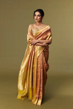 Golden Copper Silk Banarasi Jamawar Brocade Saree