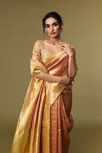 Golden Copper Silk Banarasi Jamawar Brocade Saree