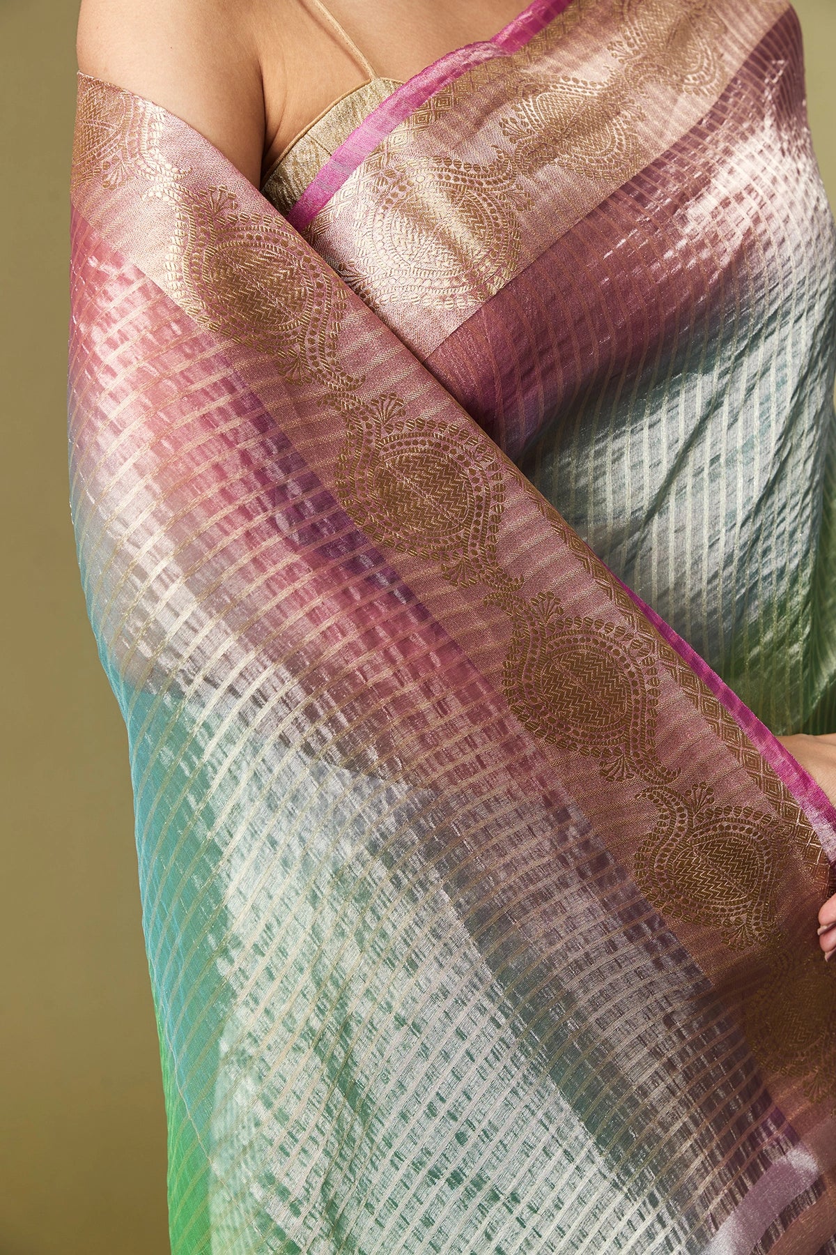 Multicolor Pure Tissue Banarasi Rainbow Saree