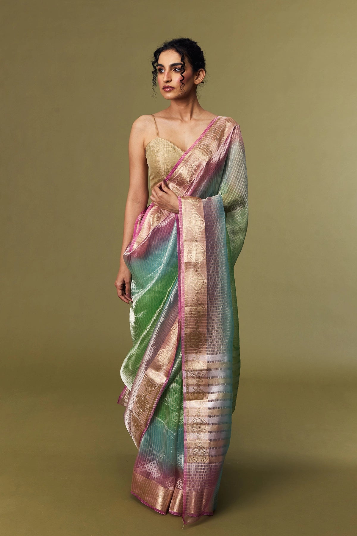 Multicolor Pure Tissue Banarasi Rainbow Saree