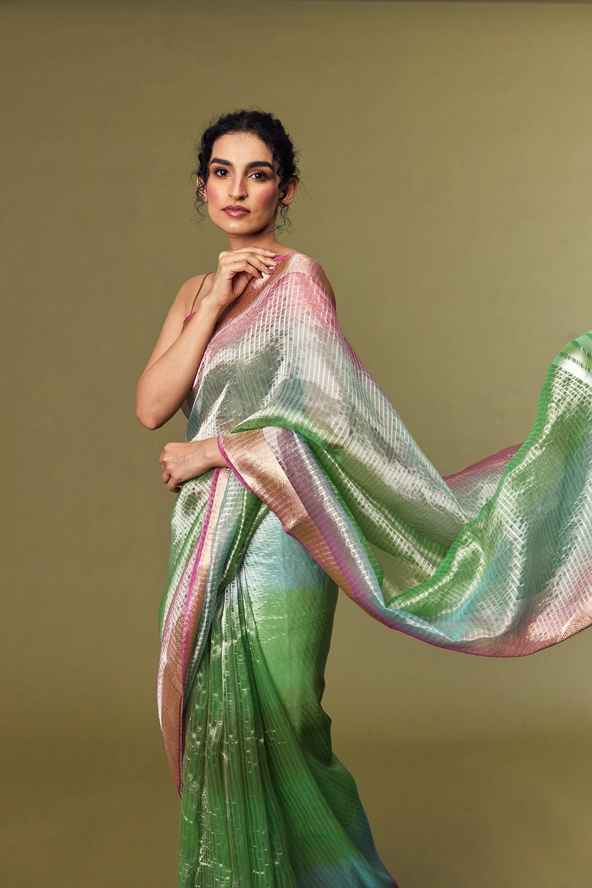 Multicolor Pure Tissue Banarasi Rainbow Saree