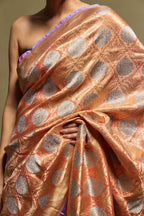 Peach Pure Silk Jamewar Ambose Banarasi Saree