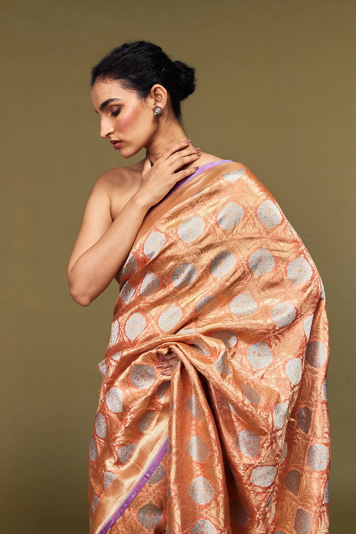 Peach Pure Silk Jamewar Ambose Banarasi Saree