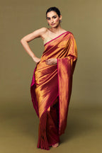 Magenta Katan Silk Banarasi Saree with Silver Zari