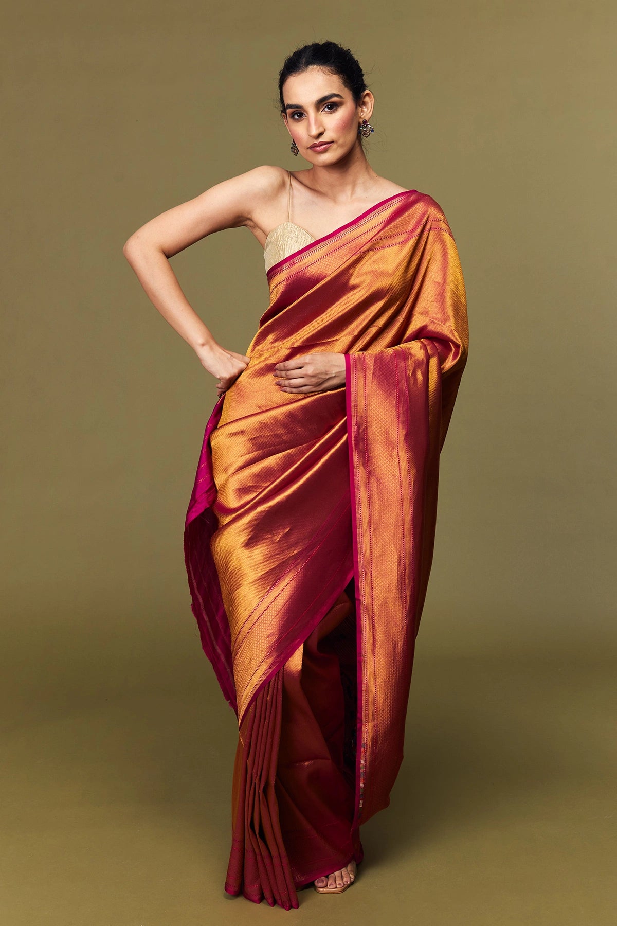 Magenta Katan Silk Banarasi Saree with Silver Zari