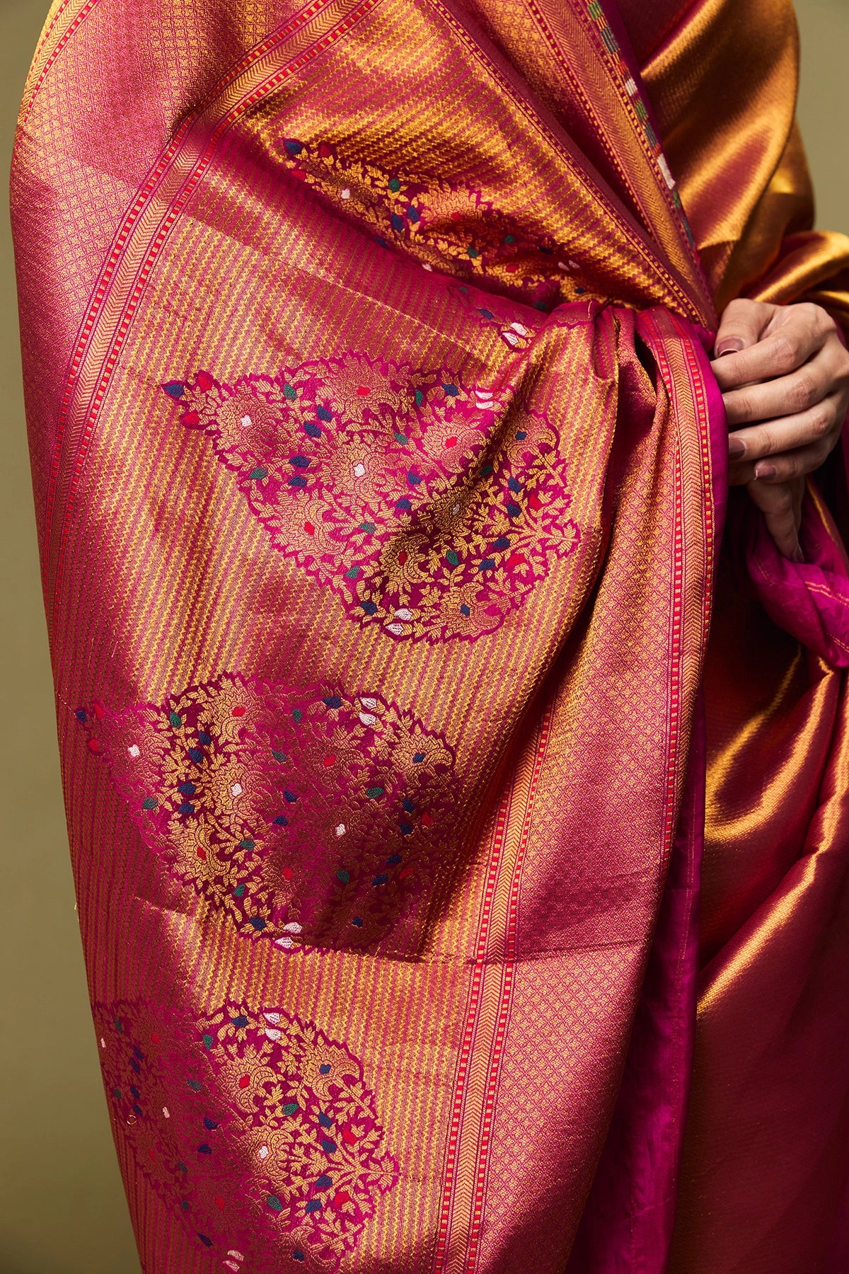 Magenta Katan Silk Banarasi Saree with Silver Zari