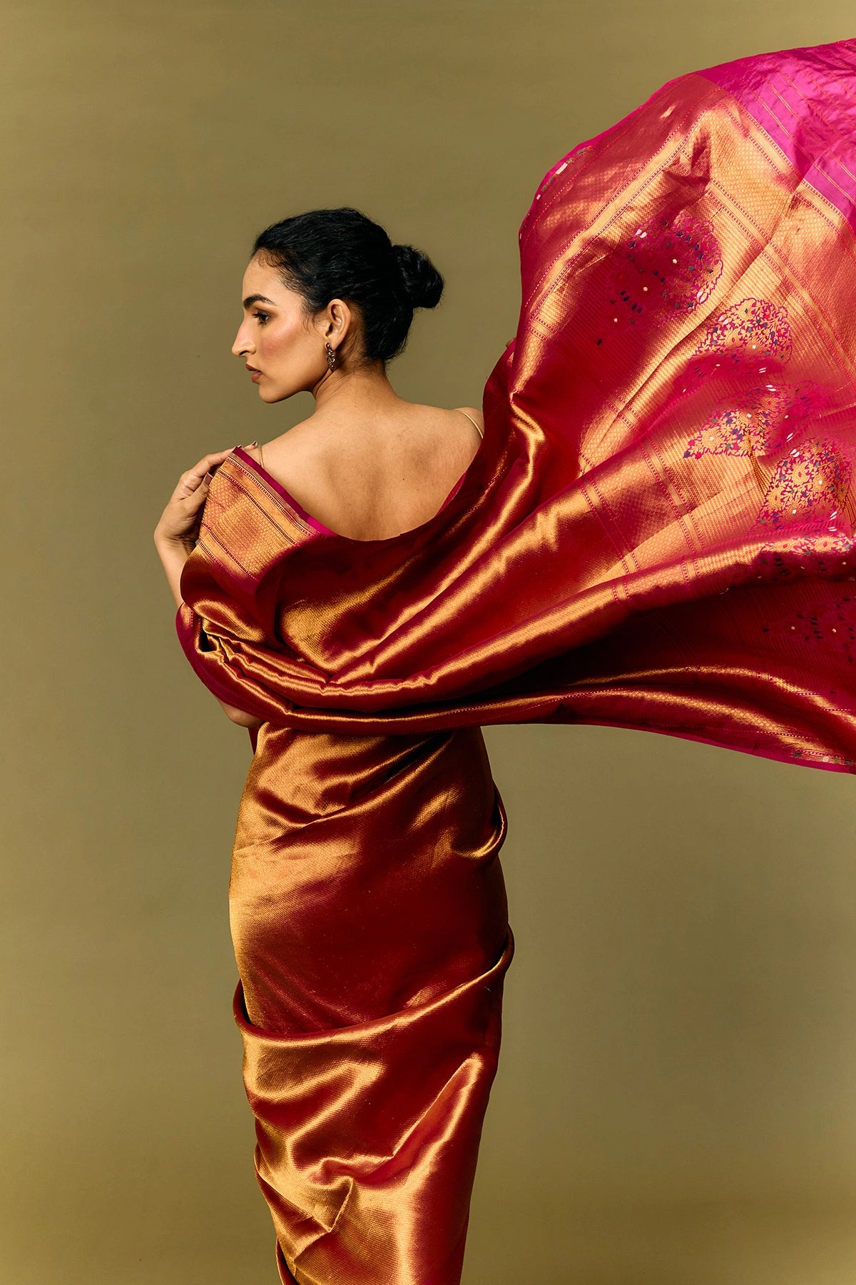 Magenta Katan Silk Banarasi Saree with Silver Zari