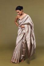 Ivory Rose Banarasi Mango Silk Saree – Floral Zari Elegance