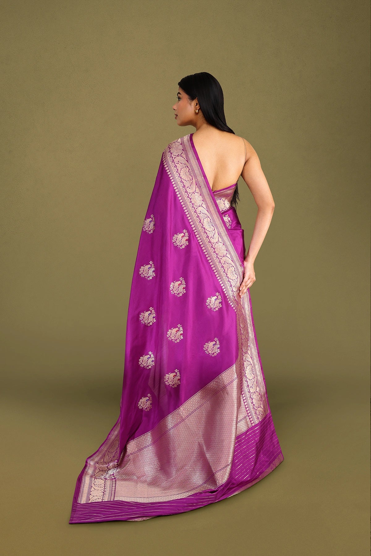 Purple Pure Silk Banarasi Saree with Kadua Weave and Bird Motifs