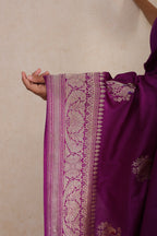 Purple Pure Silk Banarasi Saree with Kadua Weave and Bird Motifs