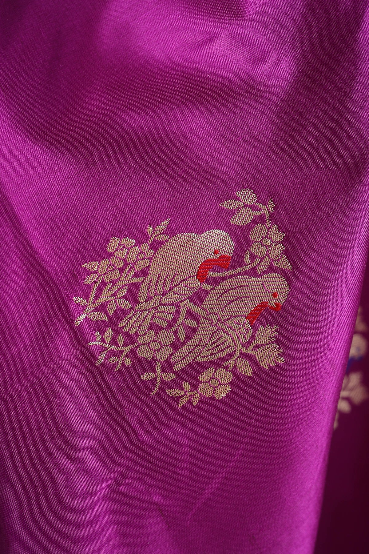 Purple Pure Silk Banarasi Saree with Kadua Weave and Bird Motifs