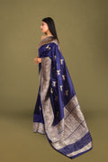 Navy Blue Pure Silk Banarasi Saree with Kadua Swan Motifs