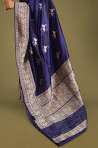 Navy Blue Pure Silk Banarasi Saree with Kadua Swan Motifs