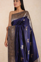 Navy Blue Pure Silk Banarasi Saree with Kadua Swan Motifs