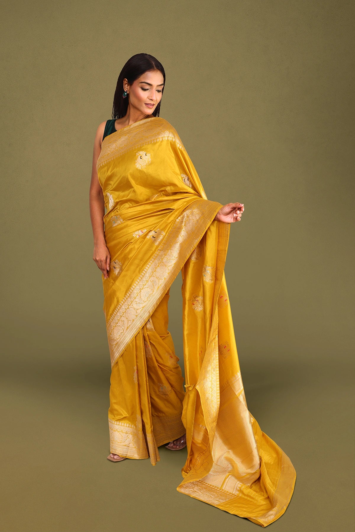 Mustard Yellow Pure Silk Banarasi Saree with Kadua Bird Motifs