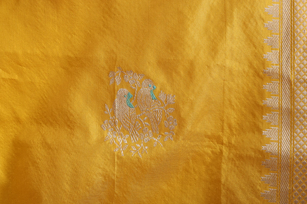 Mustard Yellow Pure Silk Banarasi Saree with Kadua Bird Motifs