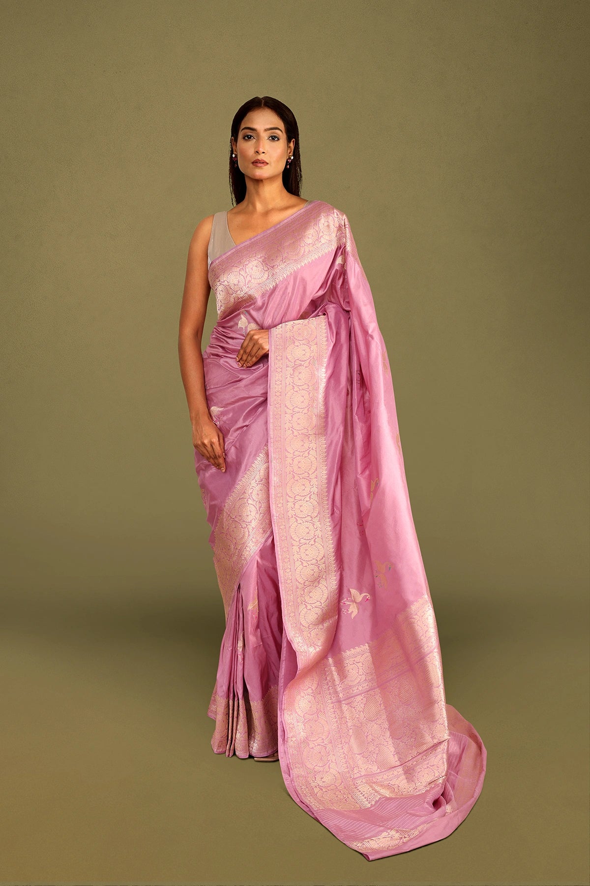 Pink Pure Silk Banarasi Saree with Kadua Swan Motifs