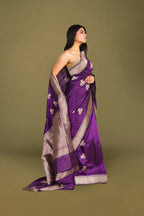 Purple Pure Silk Banarasi Saree with Kadua Bird Motifs