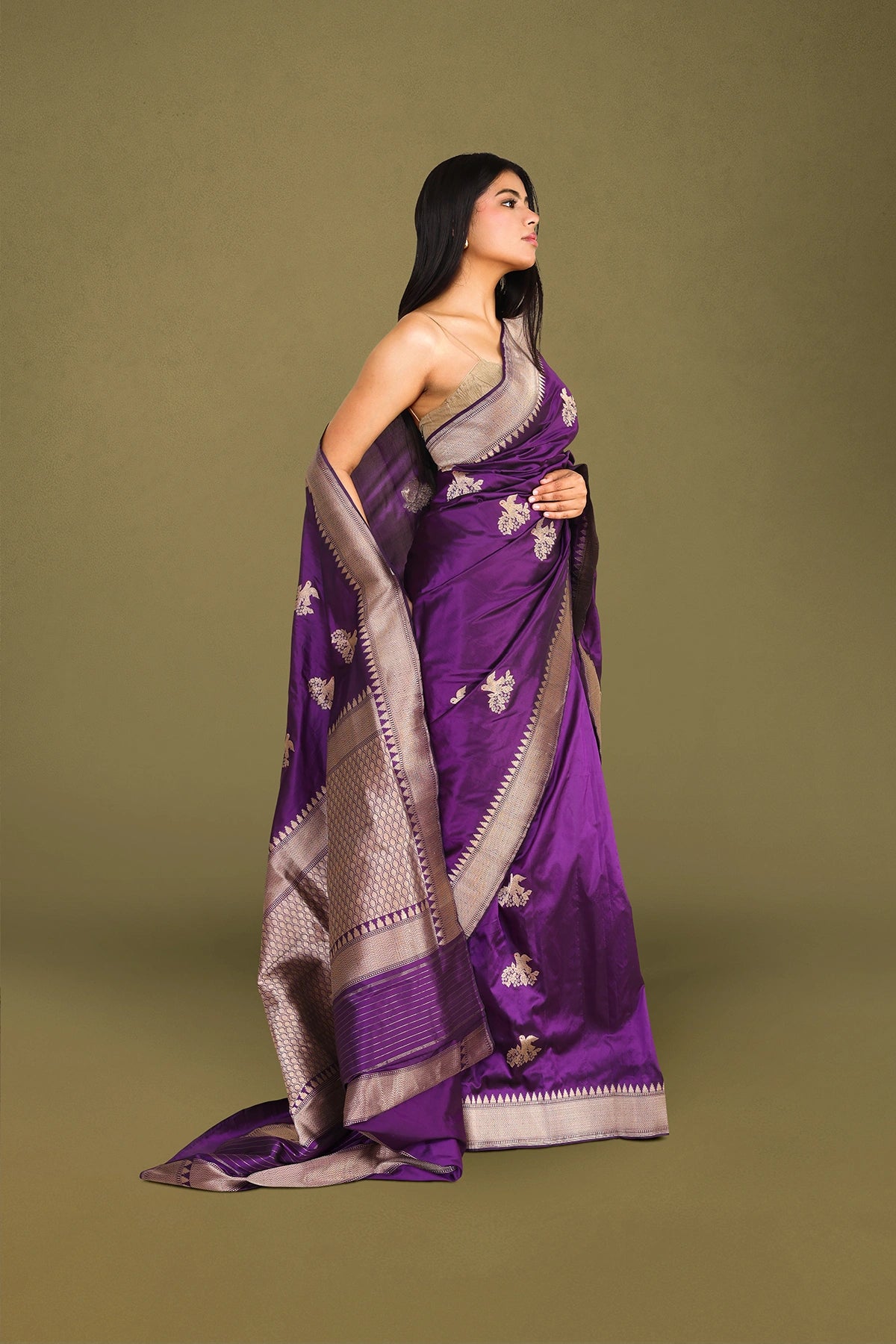 Purple Pure Silk Banarasi Saree with Kadua Bird Motifs